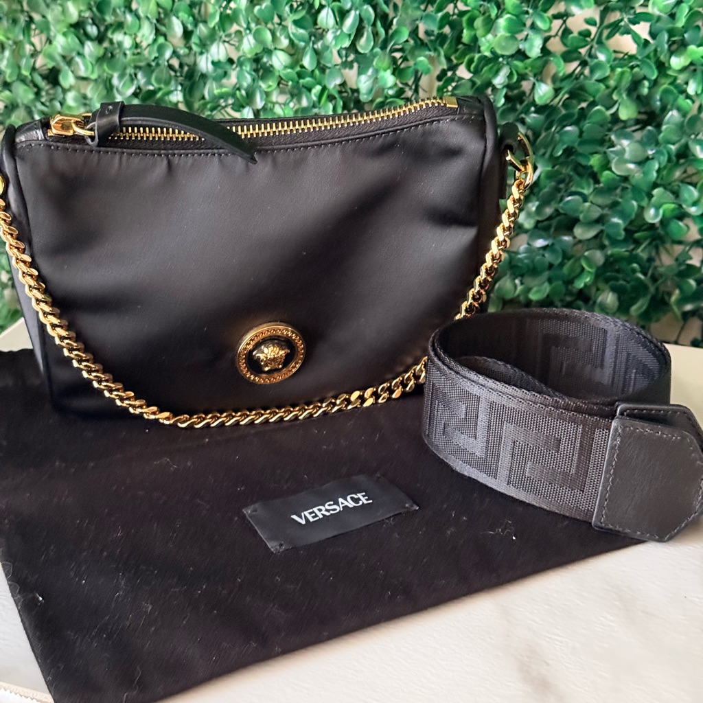 Versace Black Nylon Shoulder Bag With Medusa Logo